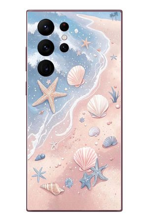 Samsung Galaxy S22 Ultra Uyumlu Deniz Yıldızı Kumsalı Baskılı Silikon Kılıf