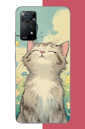 Redmi Note 11E Uyumlu Kelebekli Kedi Baskılı Silikon Kılıf