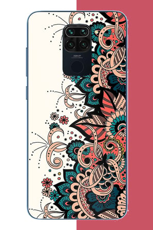 Redmi Note 9 Uyumlu Etnik Çiçek Deseni Baskılı Silikon Kılıf