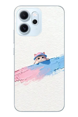 Oppo Reno 14F Uyumlu Pembe Mavi Kedi Baskılı Silikon Kılıf