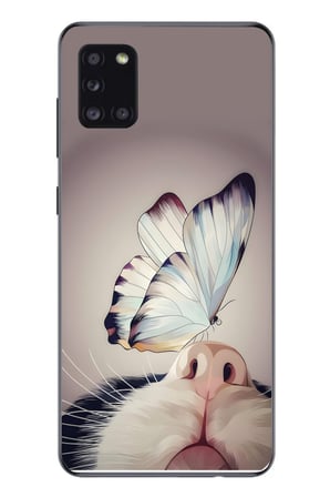 Samsung Galaxy A31 Uyumlu Kelebekli Kedi Baskılı Silikon Kılıf