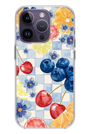iPhone 14 PRO MAX Uyumlu Sulu Boya Meyve ve Çiçek Desenli Baskılı Silikon Kılıf