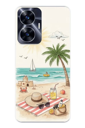 Realme C55 Uyumlu Sulu Boya Sahil ve Deniz Manzaralı Baskılı Silikon Kılıf