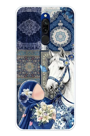 Redmi 8 Uyumlu Geleneksel Motifli Beyaz At Baskılı Silikon Kılıf