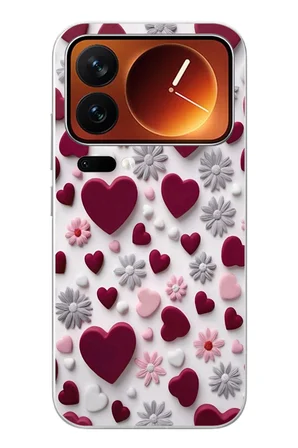 Xiaomi 17 Pro Max Uyumlu Kırmızı ve Pembe Kalpler Baskılı Silikon Kılıf