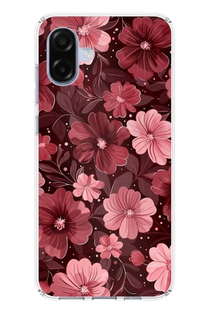 Samsung Galaxy A07 Uyumlu Pembe ve Bordo Çiçek Desenli Baskılı Silikon Kılıf