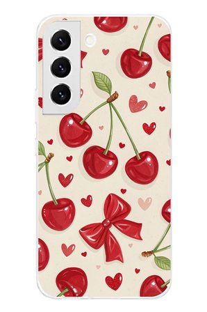 Samsung Galaxy S22 Uyumlu iraz, Kırmızı Kurdele ve Kalp Baskılı Silikon Kılıf