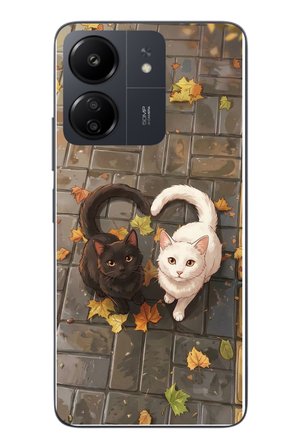 Redmi 13C Uyumlu Kalp Kuyruklu Kediler Baskılı Silikon Kılıf