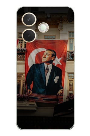Oppo A5 Pro Uyumlu Dev Bayrak Detaylı Atatürk Baskılı Silikon Kılıf