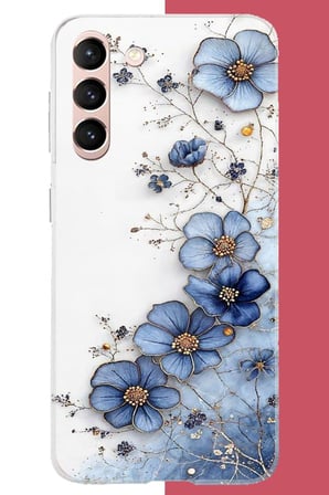 Samsung Galaxy S21 Uyumlu mavi çiçek Baskılı Silikon Kılıf