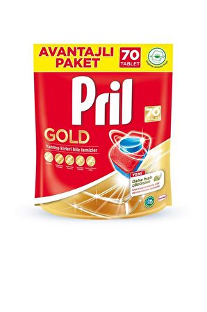 Pril Gold Limon Kokulu 70 Yıkama Tablet Bulaşık Makinesi Deterjanı 70 Adet & Elde Bulaşık Yıkama Deterjanı 675 g + Losyon 679 g 