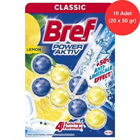 Bref Kokulu Tuvalet Temizleyicisi - Power Aktiv Limon - 10 Adet (20 x 50 gr)