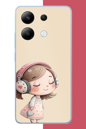 Redmi Note 13 4G Uyumlu pembe kulaklıklı kız.jpeg Baskılı Silikon Kılıf