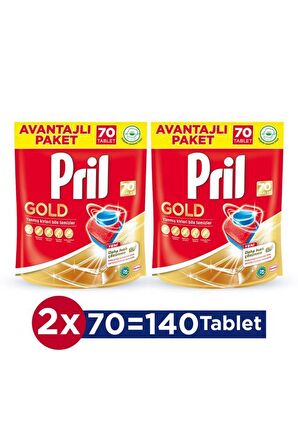 Pril Gold 140 Yıkama Tablet Bulaşık Makinesi Deterjanı 2x70 Adet 