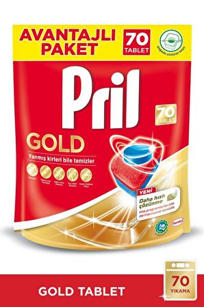 Pril Gold 140 Yıkama Tablet Bulaşık Makinesi Deterjanı 2x70 Adet 