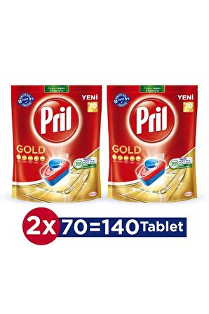 Pril Gold 140 Yıkama Bulaşık Makinesi Deterjanı Tableti (2 x 70'li Paket) + Makine Kokusu Hediye