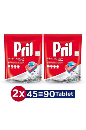 Pril Hepsi Bir Arada 90 Yıkama Tablet Bulaşık Makinesi Deterjanı 2x45 Adet 