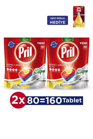 Pril Hepsi Bir Arada Extra 160 Yıkama Bulaşık Makinesi Deterjanı Tableti (2 x 80'li Paket) + Deo Hed