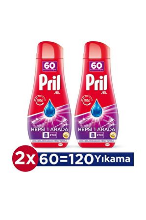 Pril Hepsi Bir Arada 120 Yıkama Jel Bulaşık Makinesi Deterjanı 2x1080 ml 