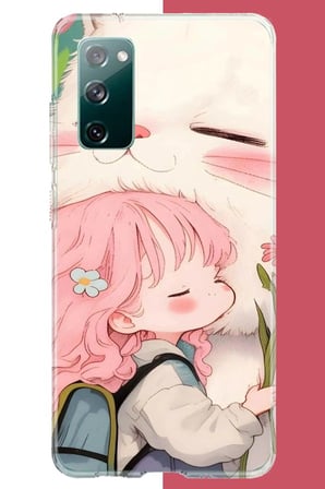 Samsung Galaxy S20 FE Uyumlu kawaii küçük kız ve kedi Baskılı Silikon Kılıf
