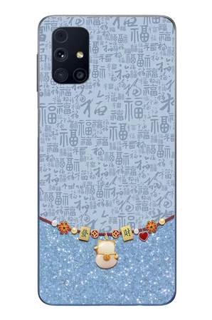 Samsung Galaxy M31s Uyumlu Mavi Japon Desen Baskılı Silikon Kılıf