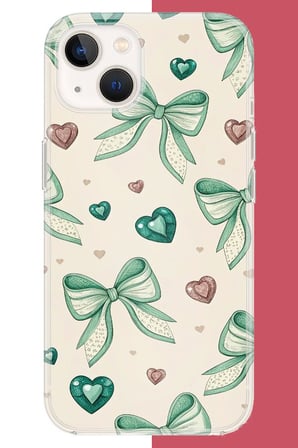 iPhone 15 Uyumlu yeşil fiyonk Baskılı Silikon Kılıf