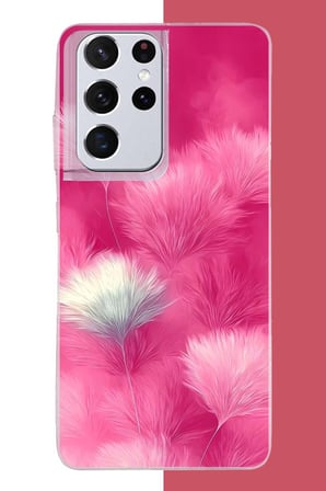 Samsung Galaxy S21 ULTRA Uyumlu Pembe Tüyler Baskılı Silikon Kılıf