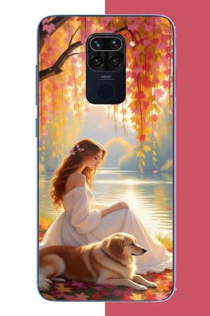 Redmi Note 9 Uyumlu kadın ve köpek Baskılı Silikon Kılıf