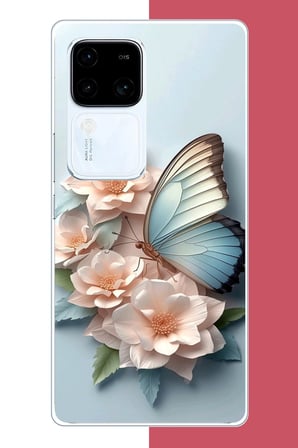 Vivo V30 Uyumlu mavi kanatlı kelebek Baskılı Silikon Kılıf