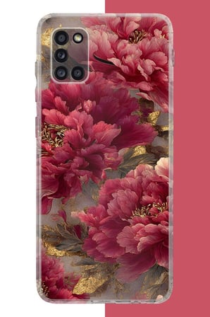 Samsung Galaxy A31 Uyumlu kırmızı çiçek Baskılı Silikon Kılıf