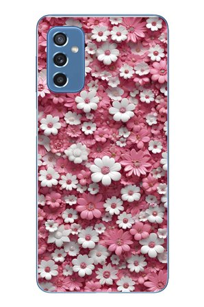 Samsung Galaxy M52 Uyumlu Beyaz Pembe Papatyalar Baskılı Silikon Kılıf