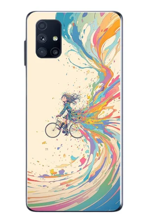 Samsung Galaxy M51 Uyumlu Rengarenk Bisikletli Kız Baskılı Silikon Kılıf