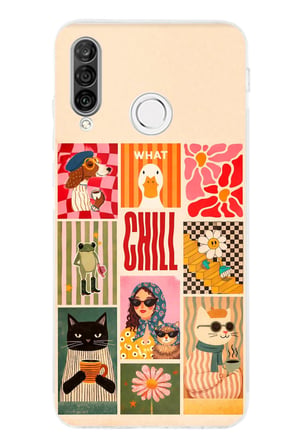 Huawei P30 Lite Uyumlu Cool Chill Krem Pop Art Kolaj Baskılı Silikon Kılıf