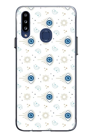 Samsung Galaxy A20S Uyumlu Nazar Boncuğu Güneş ve Hilal Baskılı Silikon Kılıf