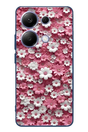 Poco X7 Pro Uyumlu Beyaz Pembe Papatyalar Baskılı Silikon Kılıf