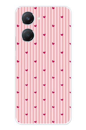 Vivo Y18 Uyumlu Pembe Çizgili ve Mini Kalp Baskılı Silikon Kılıf
