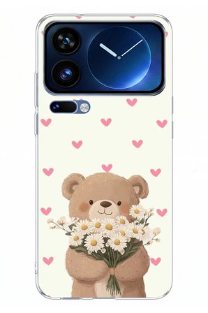 Xiaomi 17 Pro Max Uyumlu Papatya Tutan Sevimli Ayıcık Baskılı Silikon Kılıf