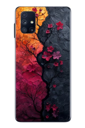 Samsung Galaxy M51 Uyumlu Yaprak Geçişkenliği Baskılı Silikon Kılıf