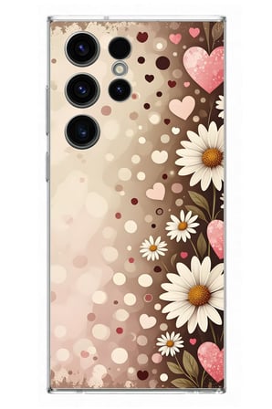 Samsung Galaxy S23 Ultra Uyumlu Kalpli Papatya Damlaları Baskılı Silikon Kılıf
