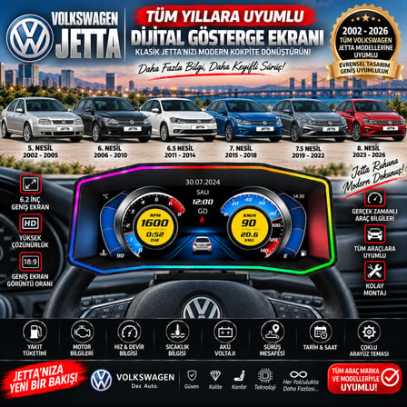 Volkswagen Jetta 2002-2026 model uyumlu Harici digital gösterge Odb ekran arıza göstergesi turbo gösterge hayalet ekran