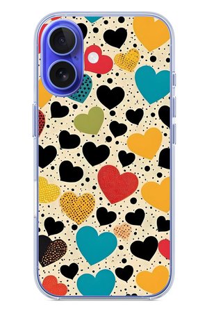 İphone 16 Uyumlu Rengarenk Kalpler Baskılı Silikon Kılıf