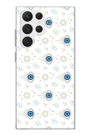 Samsung Galaxy S22 Ultra Uyumlu Nazar Boncuğu Güneş ve Hilal Baskılı Silikon Kılıf
