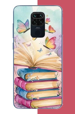 Redmi Note 9 Uyumlu kelebekli kitaplar Baskılı Silikon Kılıf