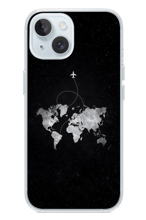 İphone 15 Uyumlu Dünya Haritası Uçuş Baskılı Silikon Kılıf