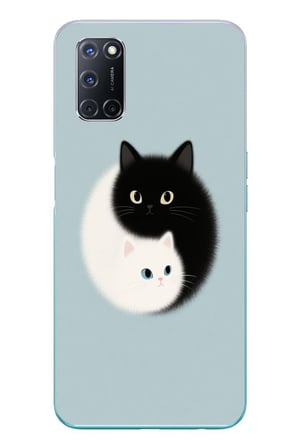 Oppo A52 Uyumlu Yin Yang Kediler Baskılı Silikon Kılıf
