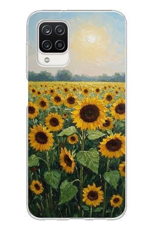 Samsung Galaxy A12-M12 Uyumlu Ay çiçeği sulu boya Baskılı Silikon Kılıf