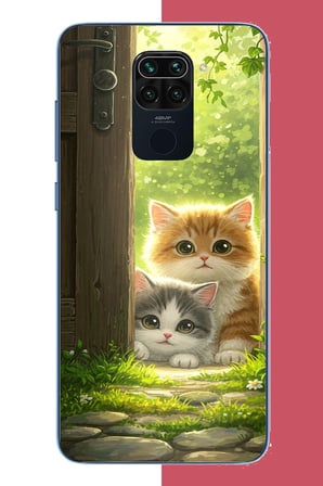 Redmi Note 9 Uyumlu kapıdaki kediler Baskılı Silikon Kılıf