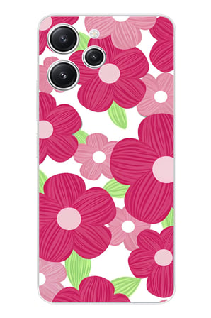 Redmi 12 Uyumlu Pembe Çiçek Desenli Baskılı Silikon Kılıf
