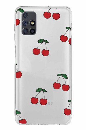 Samsung Galaxy M51 Uyumlu Kirazlar Tasarımlı Baskılı Silikon Kılıf