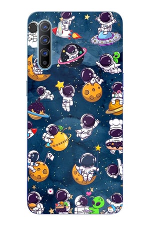 Oppo Reno 3-A91 Uyumlu Minik Astronotlar Uzayda Baskılı Silikon Kılıf